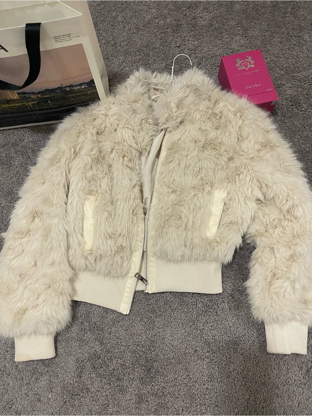 Zara Cream Faux Fur Bomber Jacket